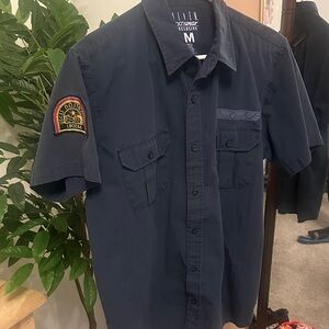 Men's Short Sleeve Casual Button-Down Utility Shirt Patch Detail